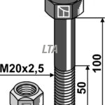 Bolt m/ låsemøtrik M20x100x 2,5 - 10.9