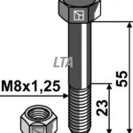 Bolt m/ låsemøtrik M8x55x1,25 - 8.8
