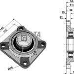 4 huls flangeleje kpl, UCF - Ø50
